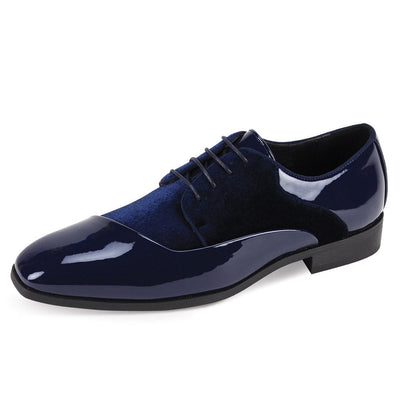Blue Velvet and Patent Leather Men's Lace-Up Dress Shoe