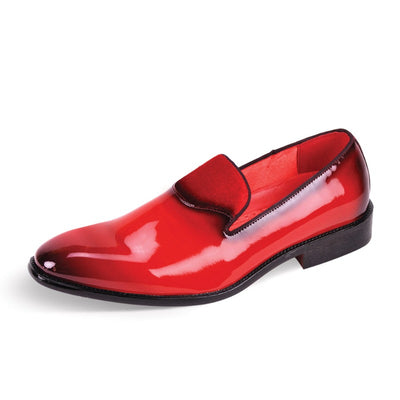 Red Men's patent leather Fashion design tuxedo shoe with velvet