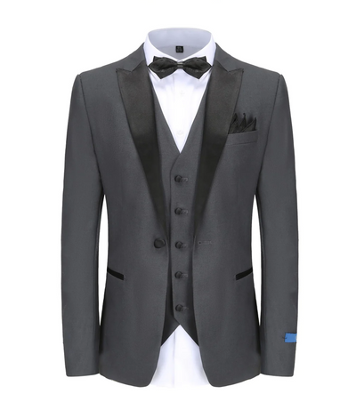 Charcoal Gray Men's Tuxedo Slim-Fit Black Satin Peak Lapel TX-500