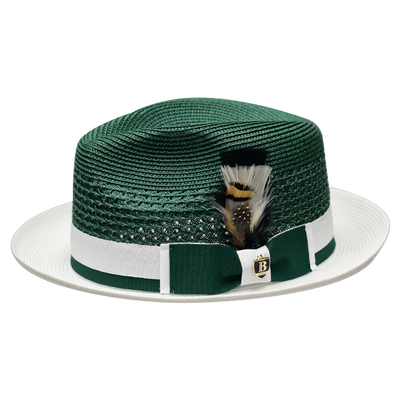 Green and White Bruno Capelo Men's Straw hat Belvedere Fashion Design