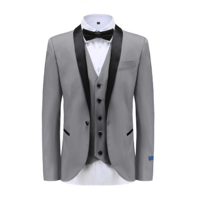 Grey Men's Slim-Fit Tuxedo Single Breasted Shawl Lapel Vested TX-300