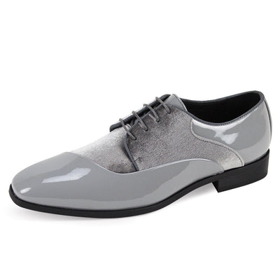 Grey Patent Leather Men's Lace-Up Fashion design Dress Shoes Style No-7023