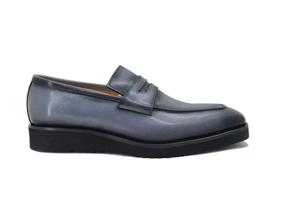 Grey Slip-On Men's Shoes Chic Patina Burnished Penny Loafer Style-KS518-03