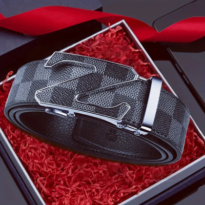 Grey and Black Men's Fashion design genuine Leather Belt Z Sliver Buckle