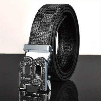 Grey and Black Men's Fashion design genuine Leather Belt Sliver Buckle