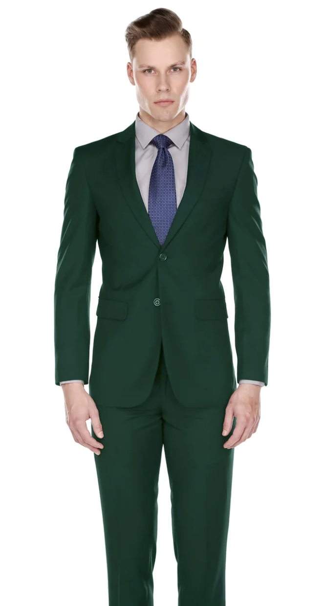 Braveman Men's Formal Two Piece 2-Piece Slim Fit Cut Suit Set - Forest Green