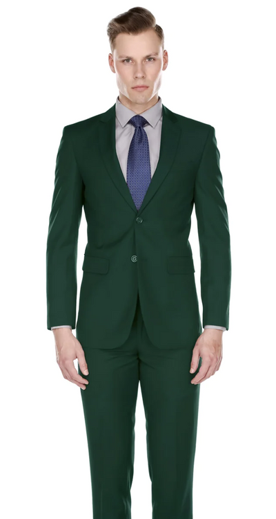 Hunter Green Men's Slim-Fit Suit Single Breast Notch Lapel Plat Front Pants Style-PYS02