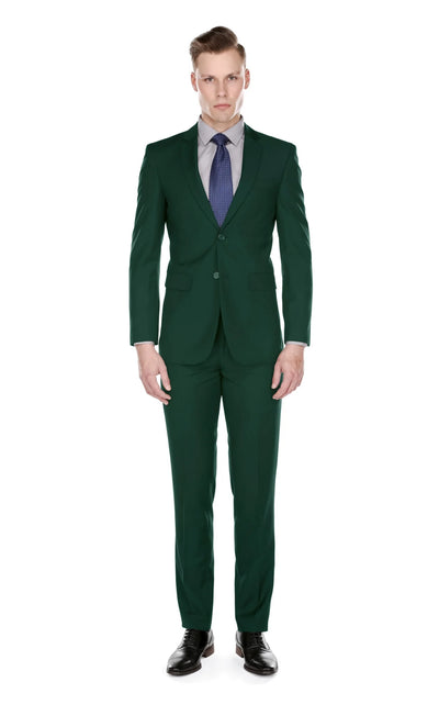 Hunter Green Men's Slim-Fit Suit Single Breast Notch Lapel Plat Front Pants Style-PYS02