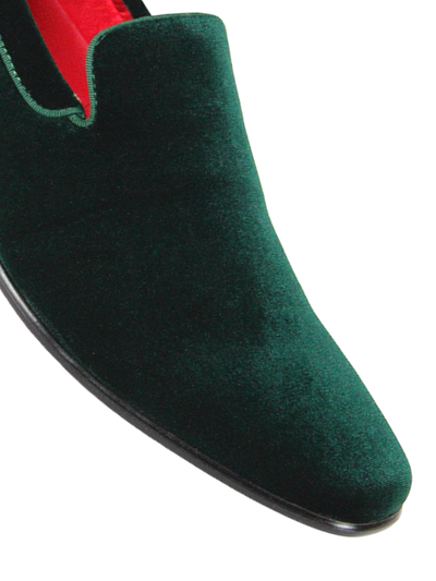 Hunter Green Men's Velvet Slip-On Loafer Shoes Luxury Design Style No: 7011