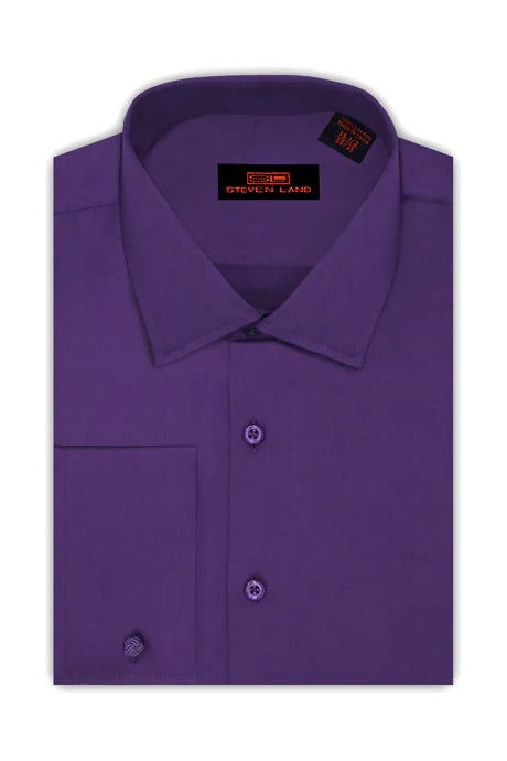 Purple Steven Land Men's French Cuff Dress Shirt Regular-Fit 100% Cott –  DESIGN MENSWEAR