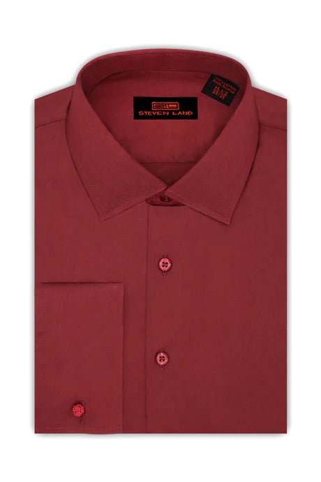 Burgundy Steven Land Men's French Cuff Dress Shirt Regular-Fit 100% Co DESIGN MENSWEAR Burgundy Steven Land Men's French Cuff Dress Shirt Regular-Fit 100% Co DESIGN MENSWEAR