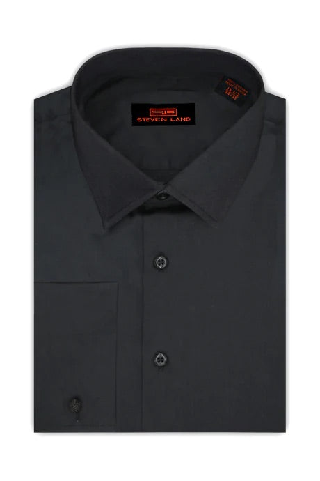 Black Steven Land Men's Dress Shirt French Cuff Regular-Fit 100% Cotto DESIGN MENSWEAR Black Steven Land Men's Dress Shirt French Cuff Regular-Fit 100% Cotto DESIGN MENSWEAR