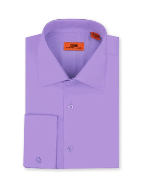 Lavender Steven Land Men's French Cuff Dress Shirt Regular-Fit 100% Co –  DESIGN MENSWEAR