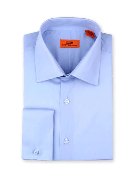 Sky Blue Steven Land Men's French Cuff Dress Shirt Regular-Fit 100% Co –  DESIGN MENSWEAR