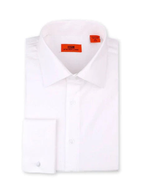 White Steven Land Men's Dress Shirt French Cuff Regular-Fit 100% Cotto   DESIGN MENSWEAR
