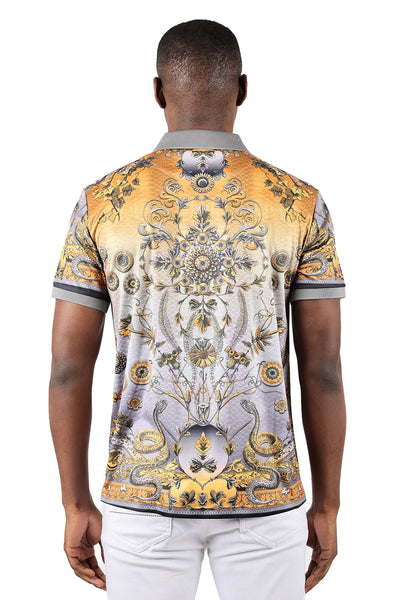 Yellow and white paisley mem's polo shirt by barabas