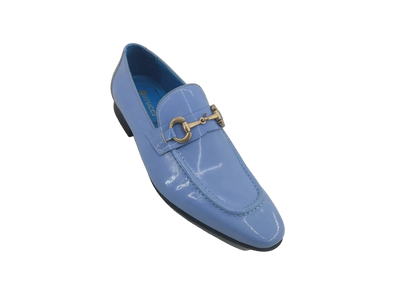 Carrucci sky blue patent leather slip-on dress Shoes Gold Buckle