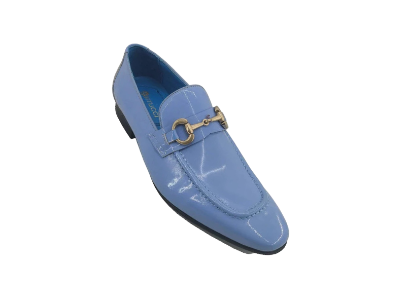 Carrucci sky blue patent leather slip-on dress Shoes Gold Buckle