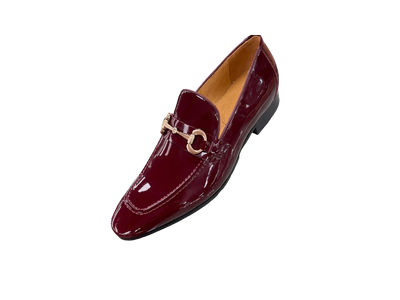 Carrucci Burgundy Patent Leather Men's Slip-On Dress Shoes Gold Buckle