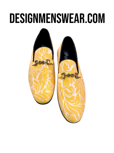 Gold Men's Paisley Slip-On Loafer Shoes Luxury Fashion Design SH-3620