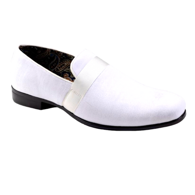 White Velvet Men's Shoe Slip-on with a satin ribbon Luxury Style Loafer
