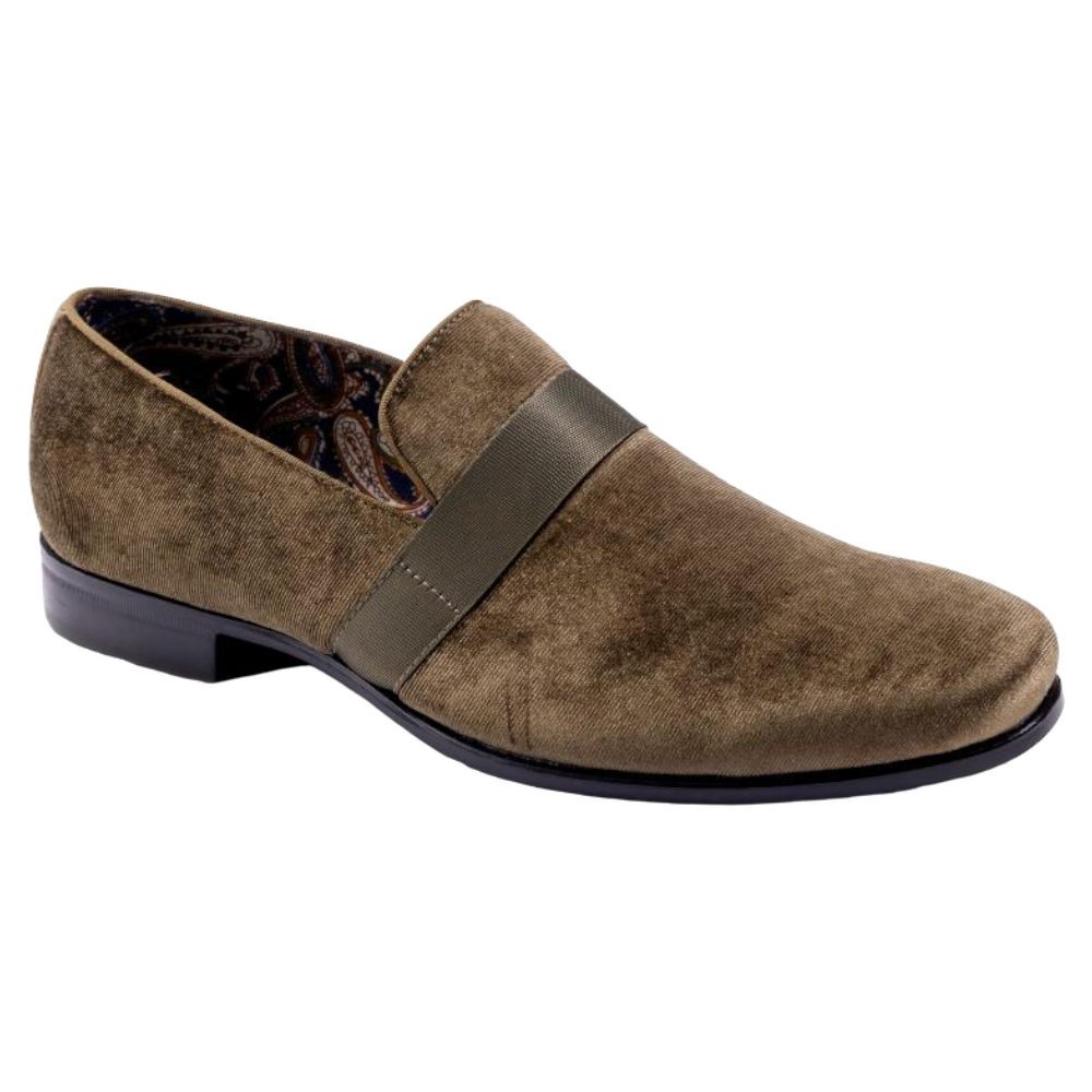 Olive Velvet Men's Shoe Slip-on with a satin ribbon Luxury Style – DESIGN  MENSWEAR