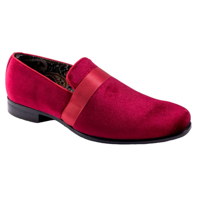 Burgundy Velvet Men's Shoe Slip-on with a satin ribbon Loafer