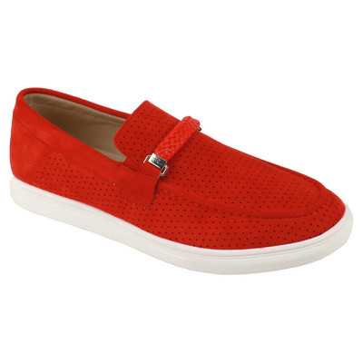 Men's Red Casual Slip-On Shoes Suede Material Loafer By Globe Footwear