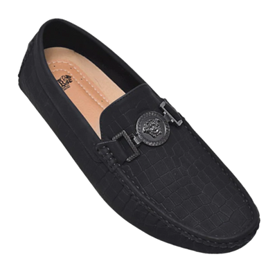 Royal shoes black loafer men's black printed suede leather