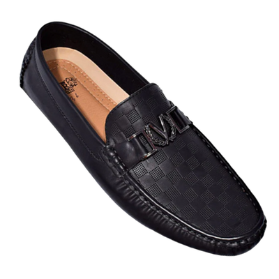 Royal shoes black men's casual loafer slip-on printed leather driver