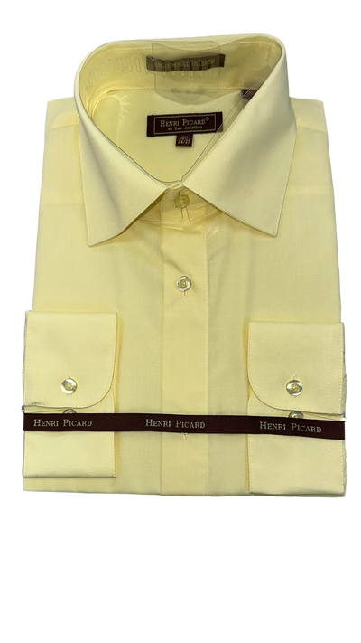 Yellow mens long sleeves dress shirt spread collar convertible cuff regular fit
