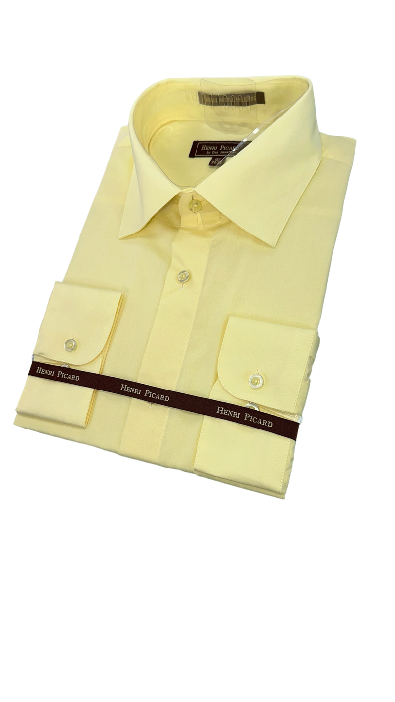Yellow mens long sleeves dress shirt spread collar convertible cuff regular fit