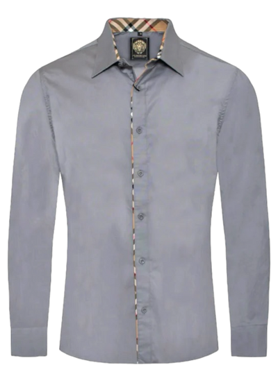 Grey Men's Casual Plaid Button Down Shirt Long Sleeves Regular-Fit Style No-1877