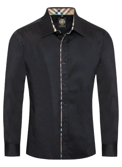 Black Men's Casual Plaid Button Down Shirt Long Sleeves Regular-Fit Style No-1877