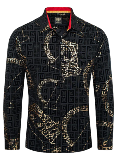 Black and Gold Men's Fancy Design Long Sleeves Shirt Style No-1897