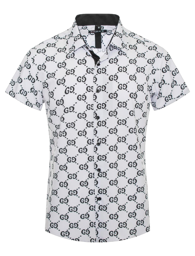 White GG Printed Men's Short Sleeve Graphic Fashion Design Casual Shirt