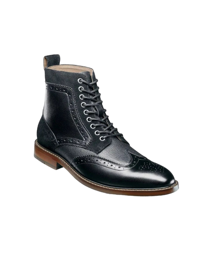 Stacy Adams Black Men's Wingtip Lace-Up Boot Leather Suede