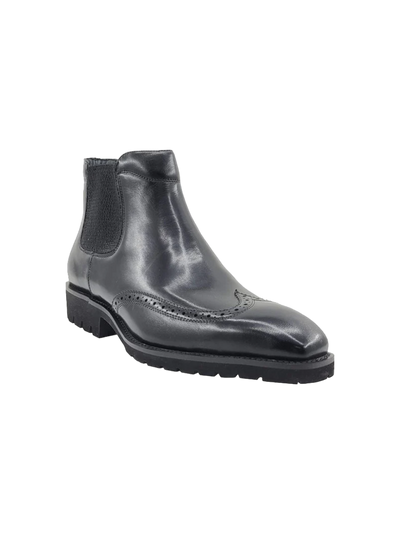 Black Boots Slip-On Men's Wingtip dress casual genuine Leather