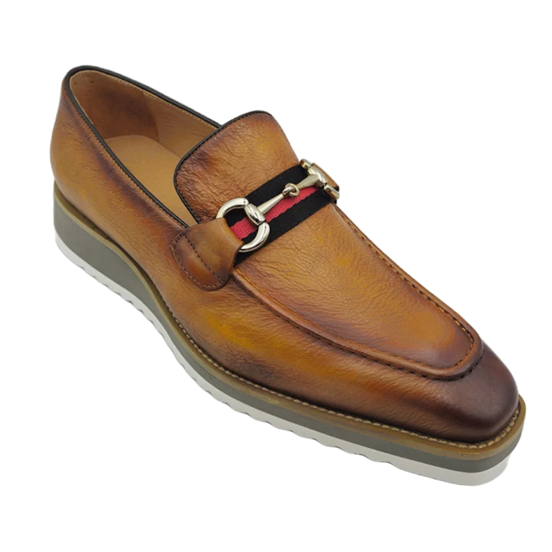 New Carrucci Cognac Color Loafer Shoes - Size 9.5 Eu42.5 Calfskin Modern Classic Penny Loafer - Carrucci Shoes main image 3