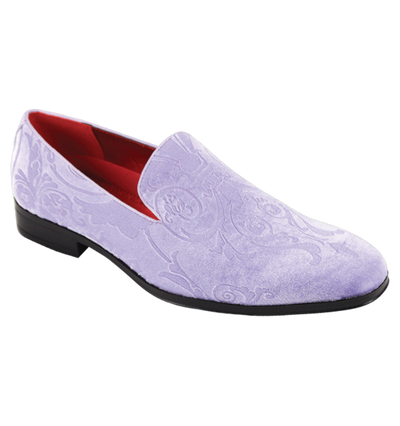 Men's Lavender Velvet Material Paisley Fashion Loafer Shoes