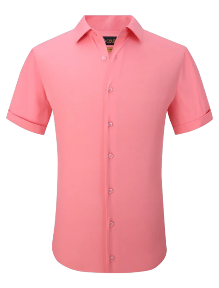 Rose pink men short sleeve shirt stretch material salmon color