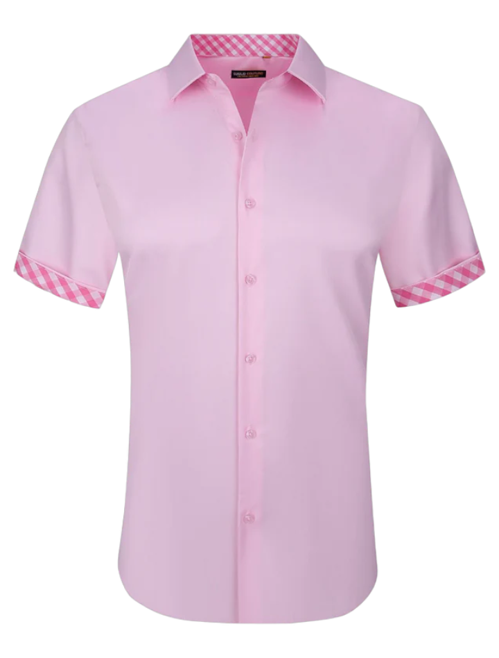 Pink men's short sleeve shirts stretch material fancy cuff on the slee   DESIGN MENSWEAR
