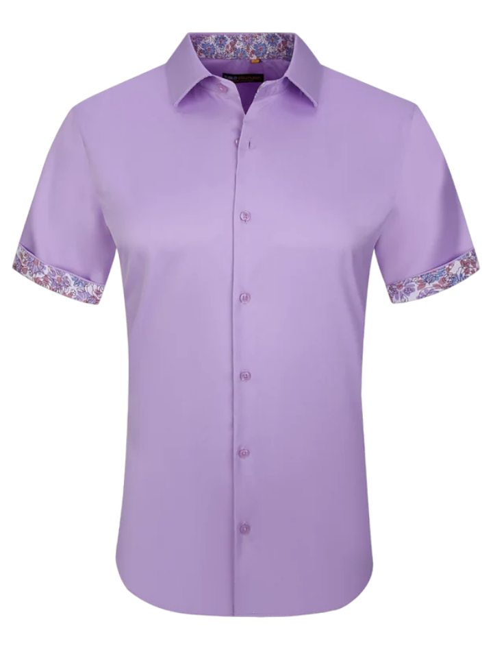 Men's purple lilac short sleeve casual shirts stretch material fancy d – DESIGN MENSWEAR
