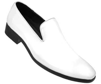 White Men's Patent Leather Dress Shoes Plain Toe  for Tuxedo