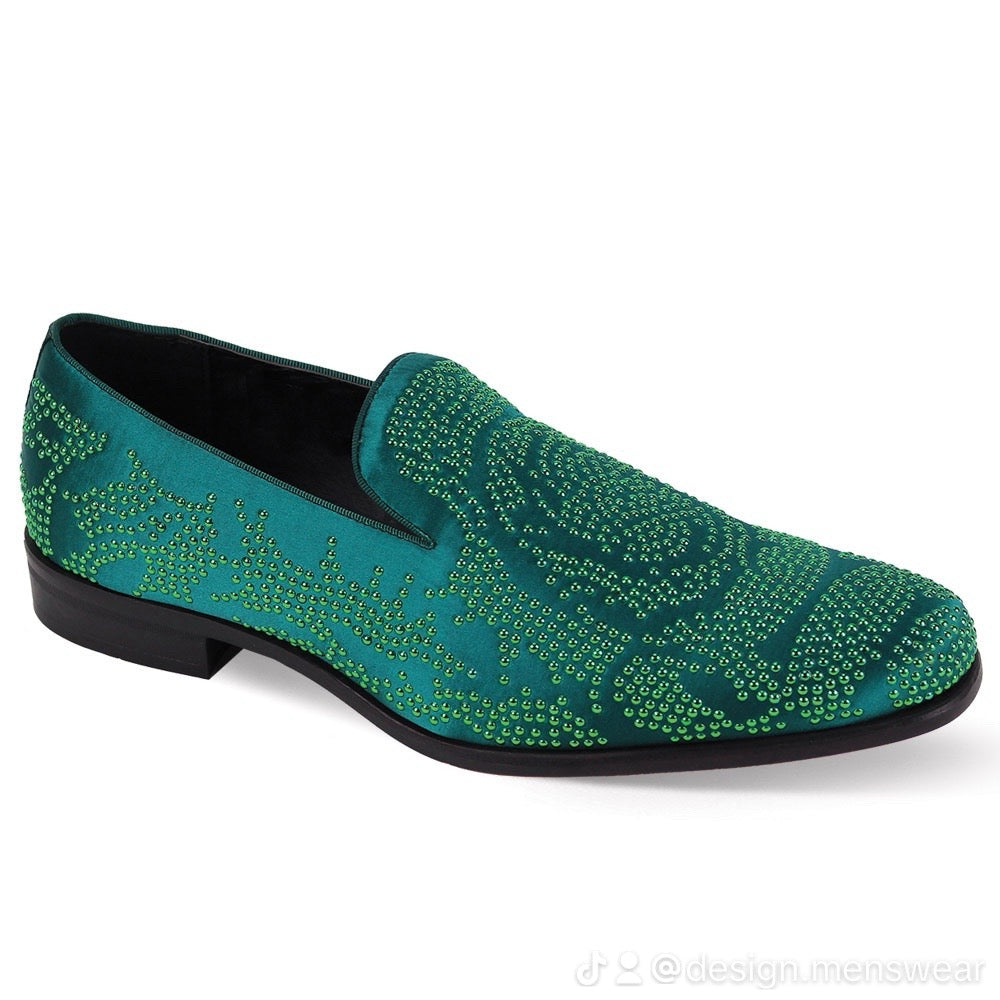 Green Sequin Stone Men's Loafers Luxury Design Slip-on Dress Shoes 9 / Green Green Sequin Stone Men's Loafers Luxury Design Slip-on Dress Shoes 9 / Green