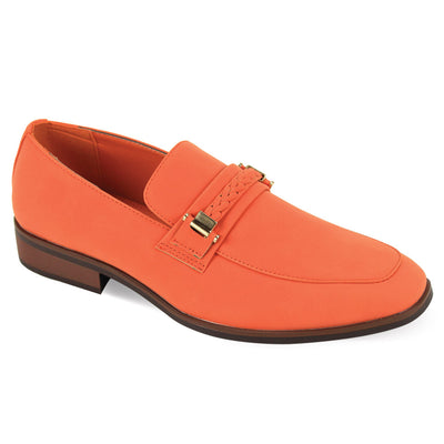 Orange Men's Slip-on Suede Loafer Shoes with Metal and Braid Buckle