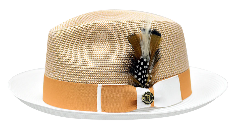 Gold and White Georgio Collection 2-Tone Straw Fedora Hat by Bruno Capelo