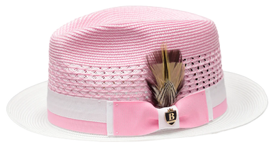 Belvedere Bruno Capelo White and Pink Men's Straw hat Fashion Design