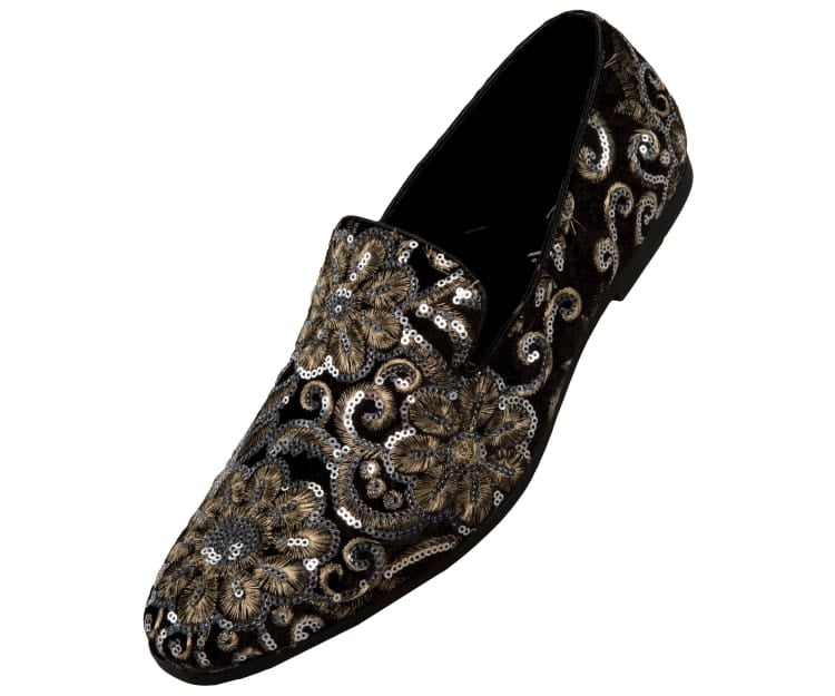 Black and Gold Sequin Loafers Luxury Design Men&