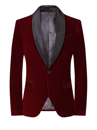 Red Men's velvet Tuxedo Blazer Shall Lapel Slim-Fit with Bowtie - Design Menswear